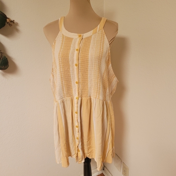 Torrid Yellow and White Button Up Blouse - Picture 1 of 4